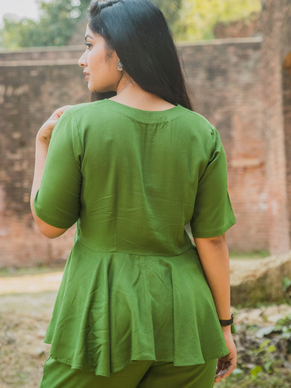 V-Neck Peplum Style Top & Trouser Rayon Co-ord Set