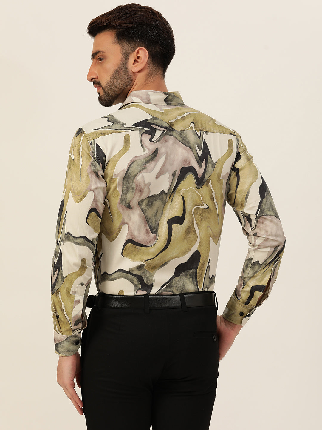 Multicolour Abtsract Marble Printed Party Wear Slim Fit Giza Satin Shirt