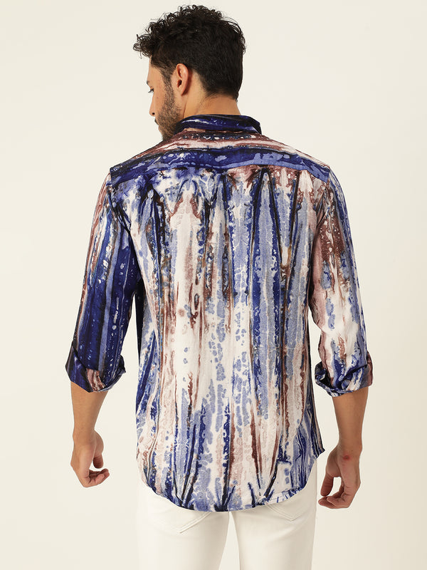 Brown and Grey Slim Fit Sustainable Tie Dye Shirt