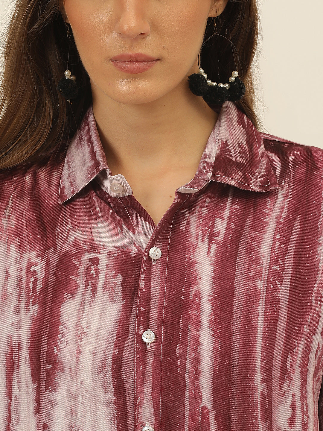 Striped Tie Dye Pashmina Rayon Regular Fit Women Shirt