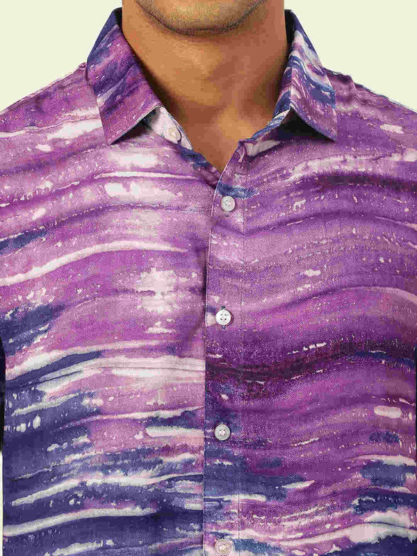 Horizontal Striped Tie Dye Slim Fit Unisex Rayon Shirt