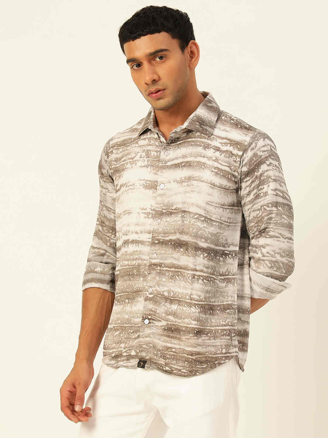 Premium Grey & White Tie Dye Slim Fit Rayon Shirt
