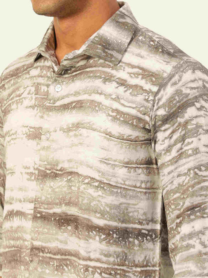 Premium Grey & White Tie Dye Slim Fit Rayon Shirt