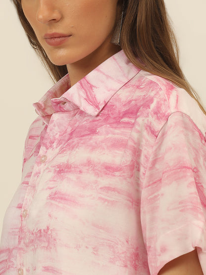 Magenta Pink Striped Sustainable  Tie Dye Pashmina Rayon Slim Fit Shirt