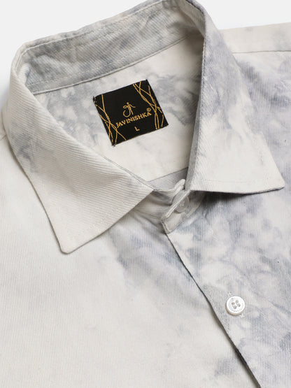 Light Grey Sustainable Tie Dye Pashmina Rayon Slim Fit Shirt