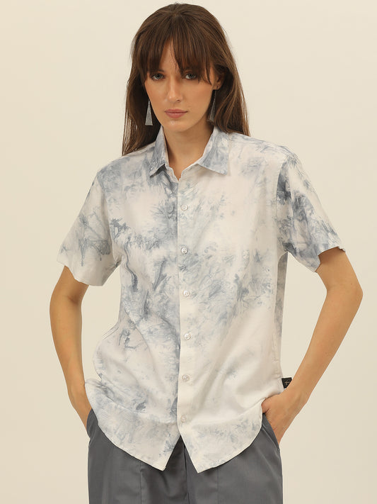 Light Grey Sustainable Tie Dye Pashmina Rayon Slim Fit Shirt