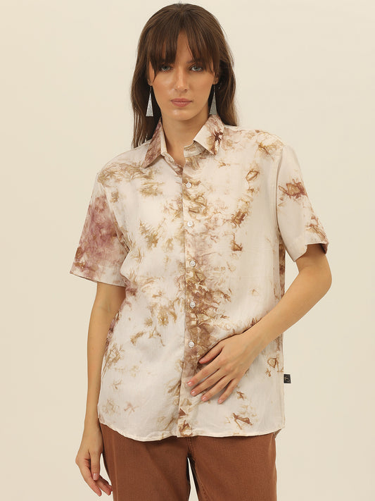 Light Brown Sustainable Tie Dye Pashmina Rayon Slim Fit Shirt