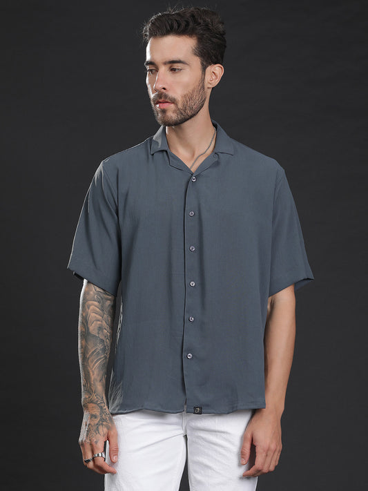 Grey Oversized Cuban Collar Unisex Shirt