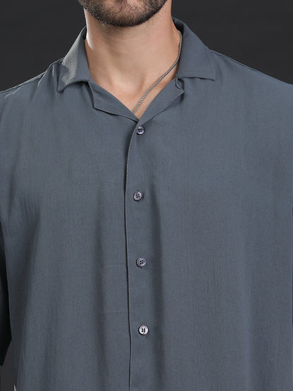 Grey Oversized Cuban Collar Unisex Shirt