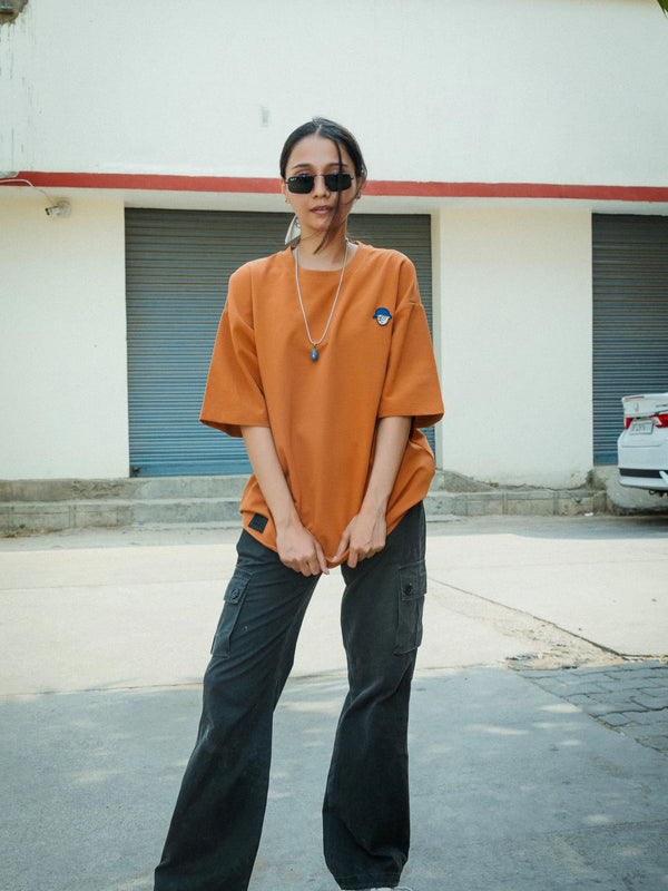 Women Oversized Cotton T-Shirt with Full Back Graphic Print