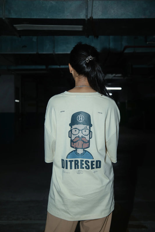 Women Oversized Off-White T-Shirt with Typographic Print
