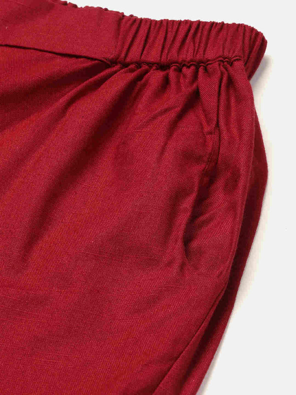 Cotton Linen Crop Shirt & Trouser Slim Fit Co-ord Set (Red)