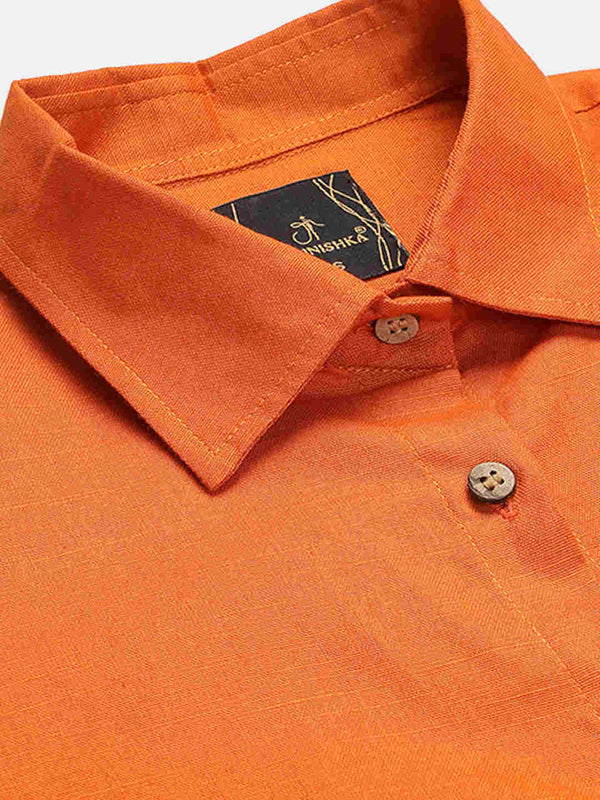 Cotton Linen Crop Shirt & Trouser Slim Fit Co-ord Set (Red)