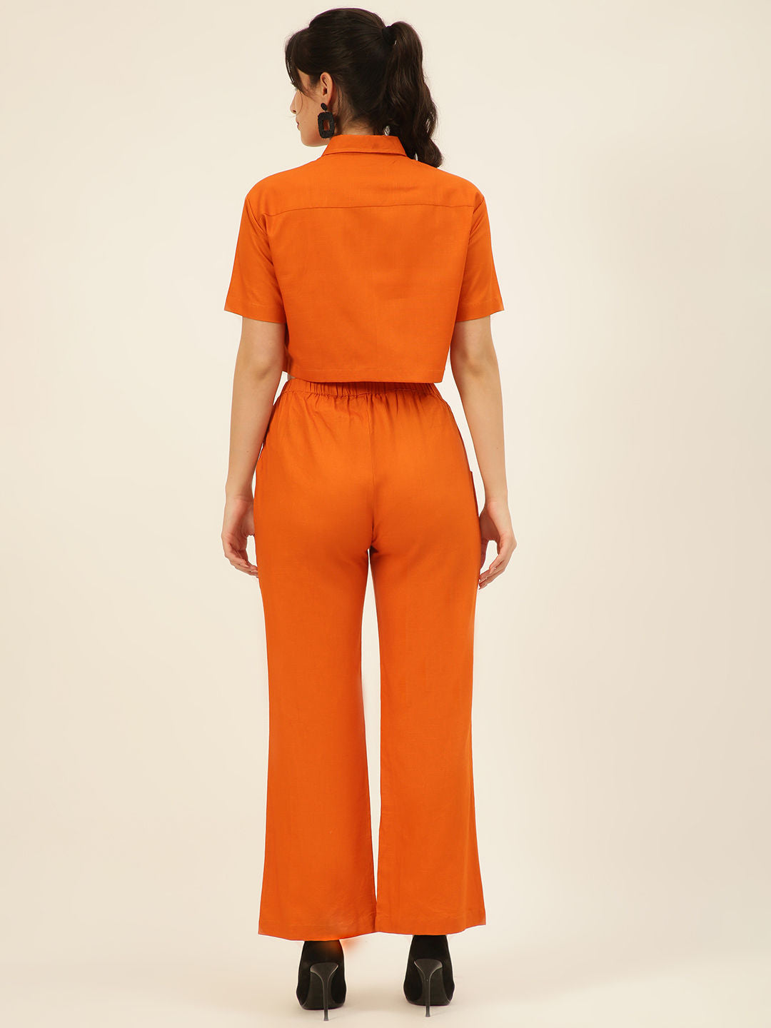 Premium Rust Cotton Linen Crop Shirt & Trouser Slim Fit Co-ord Set
