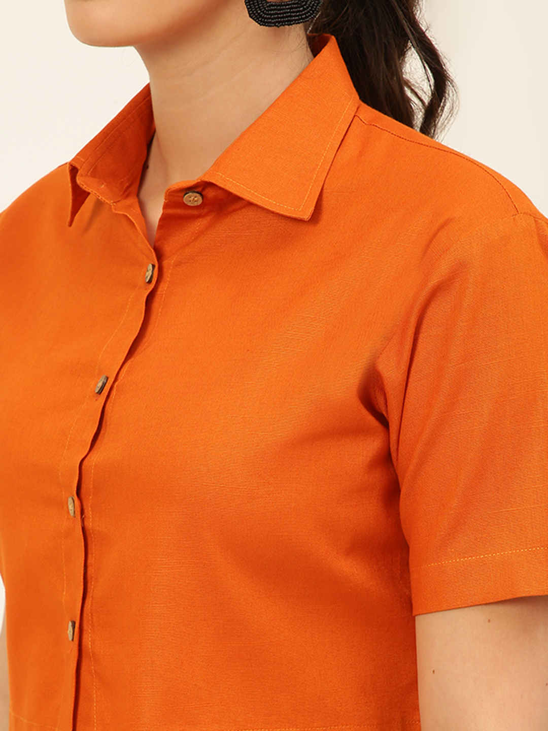 Premium Rust Cotton Linen Crop Shirt & Trouser Slim Fit Co-ord Set
