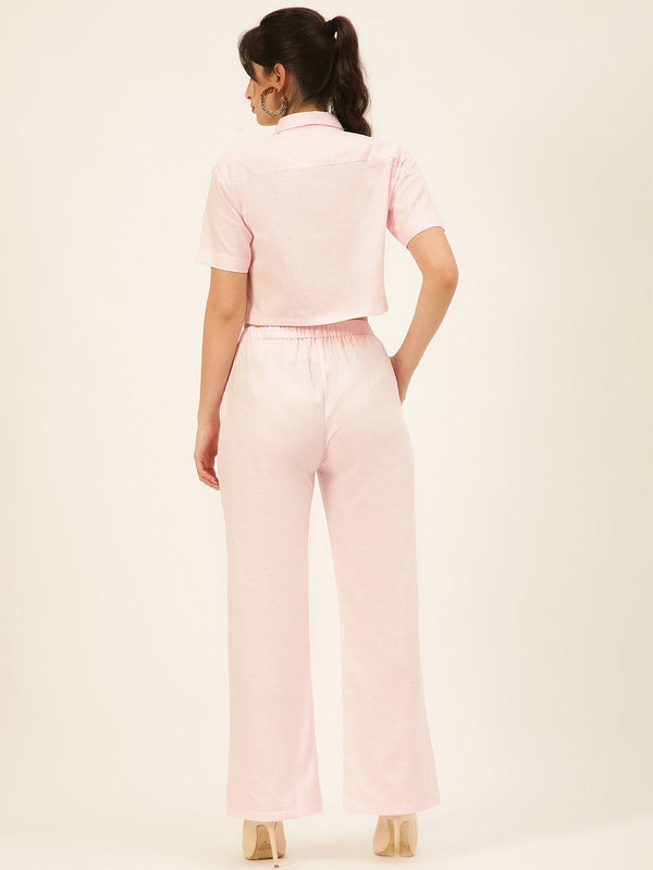 Cotton Linen Crop Shirt & Trouser Slim Fit Co-ord Set (Red)