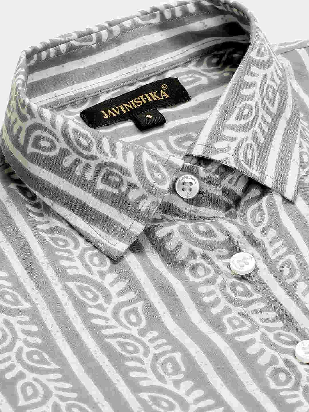 Premium Greyish Blue Floral Stripes HandBlock Printed Cotton Crop Shirt