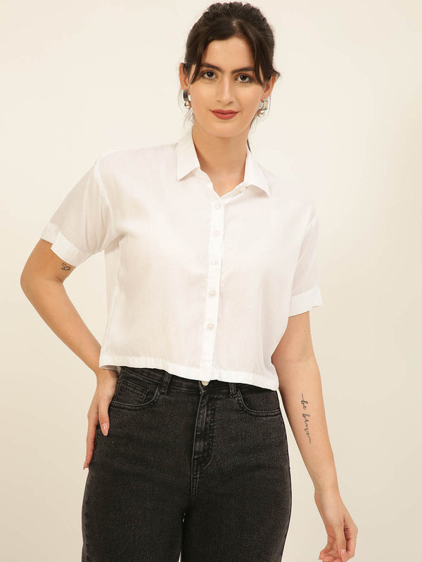 Solid Rayon Crop Shirt