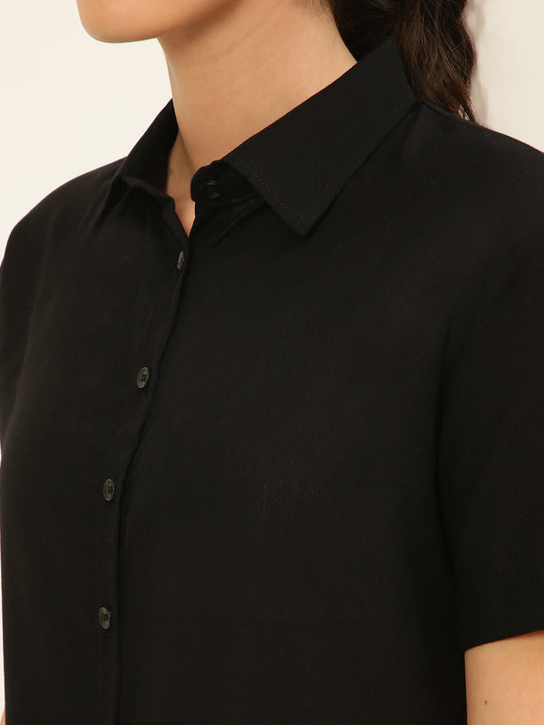 Solid Rayon Crop Shirt
