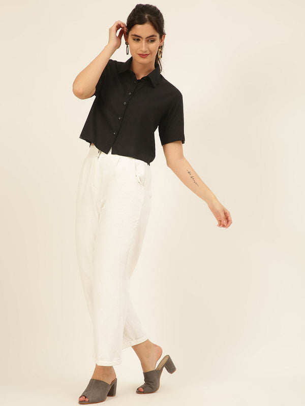 Solid Rayon Crop Shirt