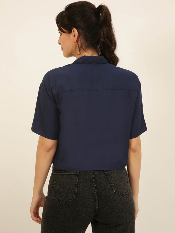Solid Rayon Crop Shirt