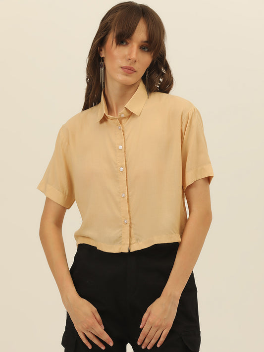 Beige Softest Pastel Coloured Modal Women Crop Shirt