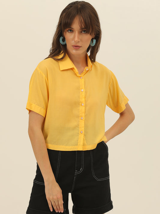 Yellow Softest Pastel Coloured Modal Women Crop Shirt