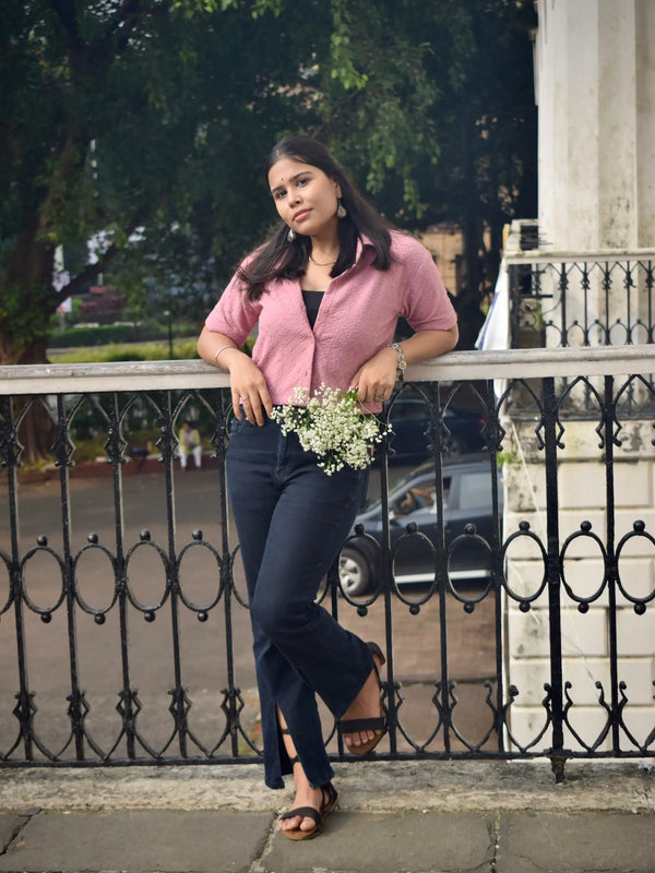 Chikankari Embroidered Women Crop Shirt