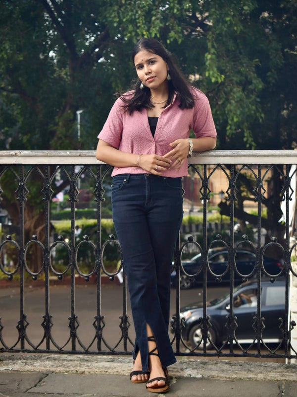 Chikankari Embroidered Women Crop Shirt