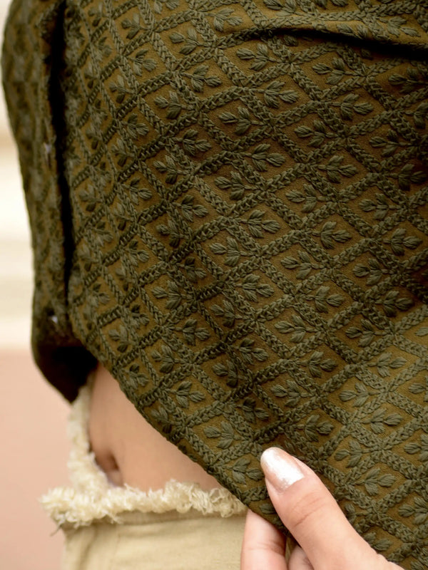 Chikankari Embroidered Women Crop Shirt
