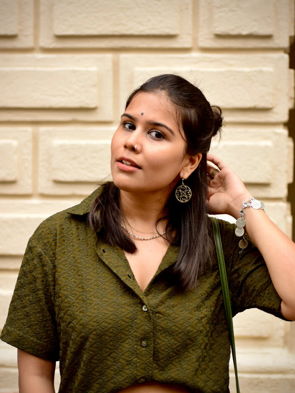 Chikankari Embroidered Women Crop Shirt