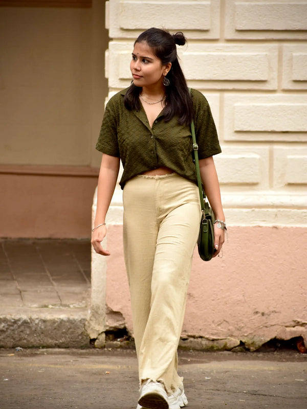 Chikankari Embroidered Women Crop Shirt