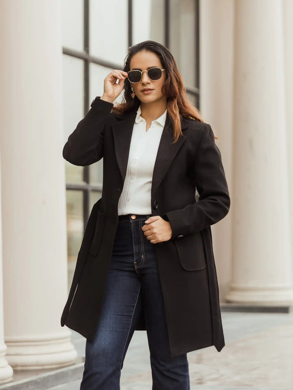 Women Long Coat with Belt