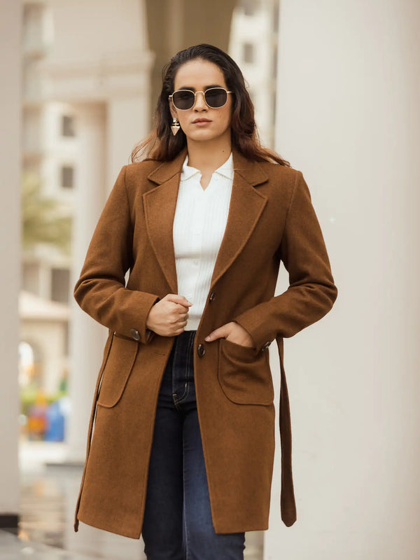 Women Long Coat with Belt