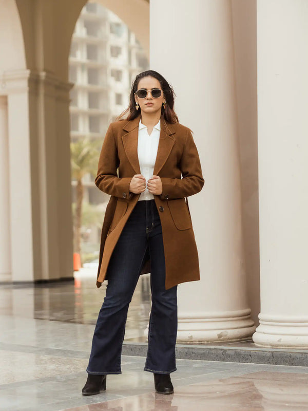 Women Long Coat with Belt