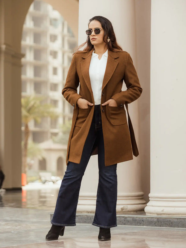 Women Long Coat with Belt