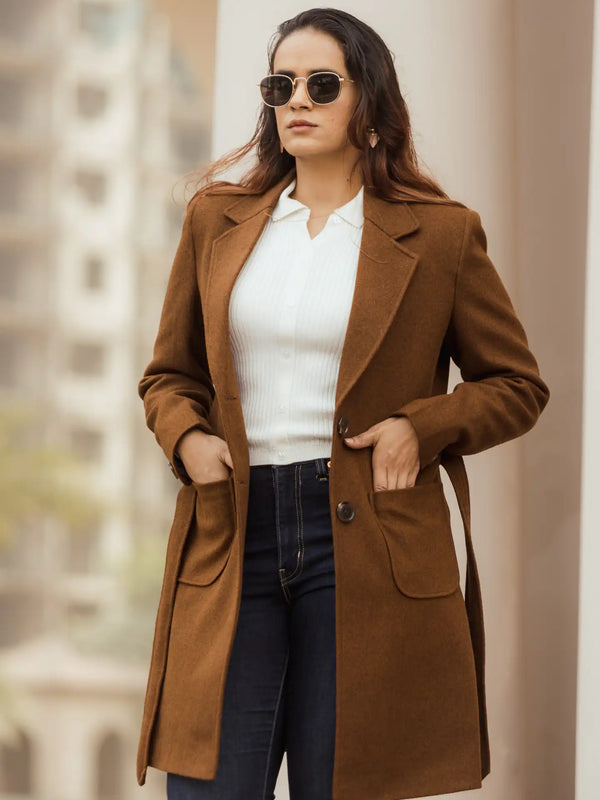 Women Long Coat with Belt