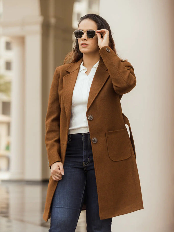Women Long Coat with Belt