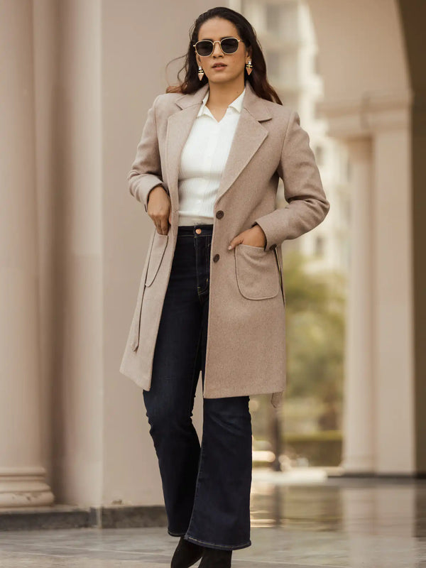 Women Long Coat with Belt