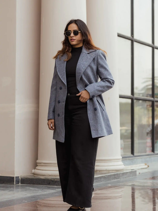 Women Double Breasted Long Over Coat