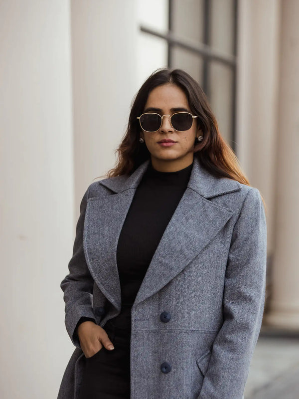 Women Double Breasted Long Over Coat