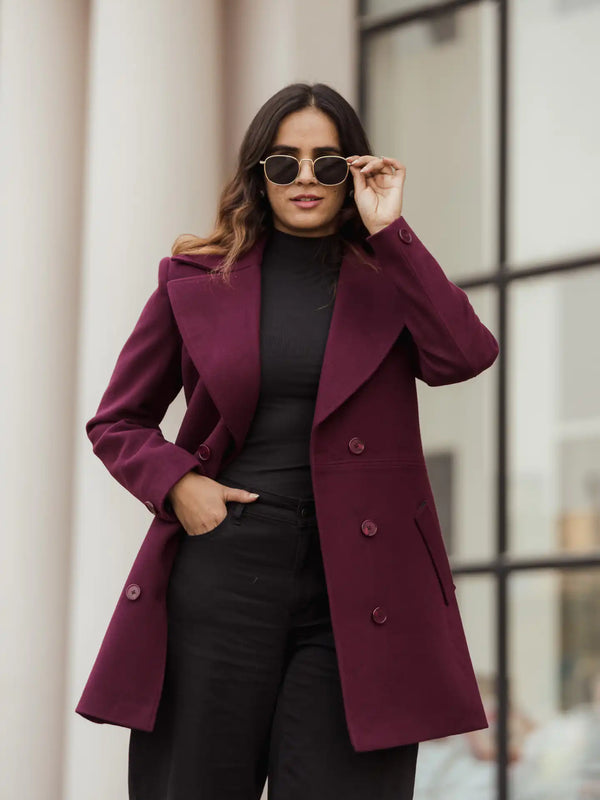 Women Double Breasted Long Over Coat