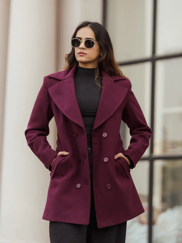 Women Double Breasted Long Over Coat