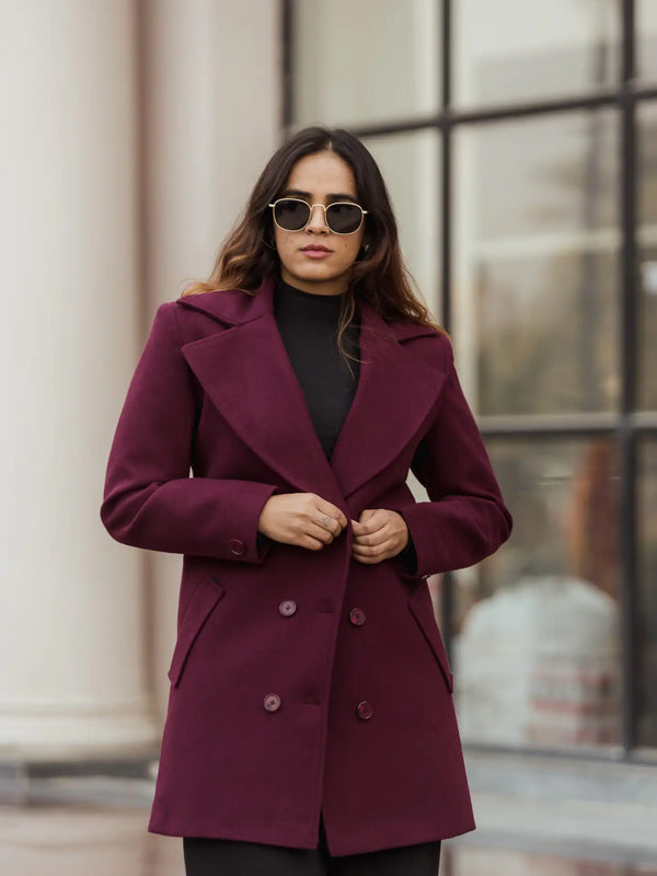 Women Double Breasted Long Over Coat