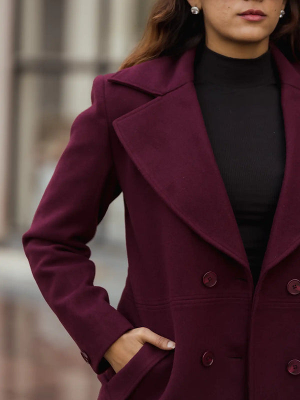 Women Double Breasted Long Over Coat