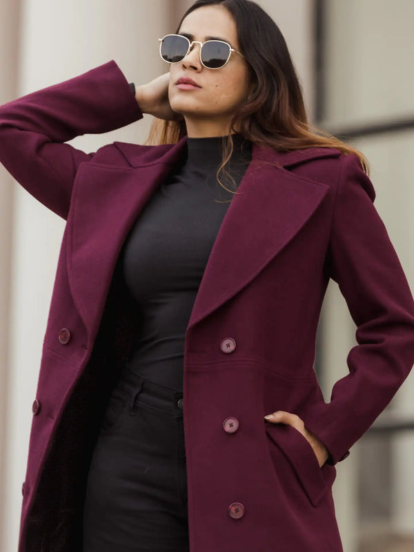 Women Double Breasted Long Over Coat