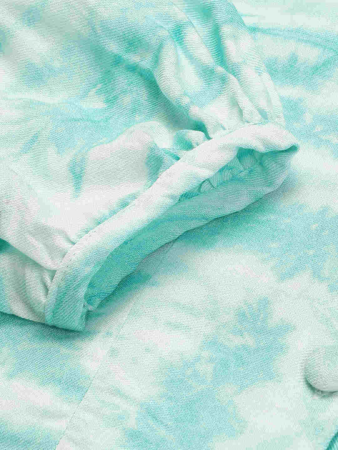 Sustainable Sea Green Collared Crop Top & Trouser Pashmina Rayon Designer Tie Dye Co-ord Set
