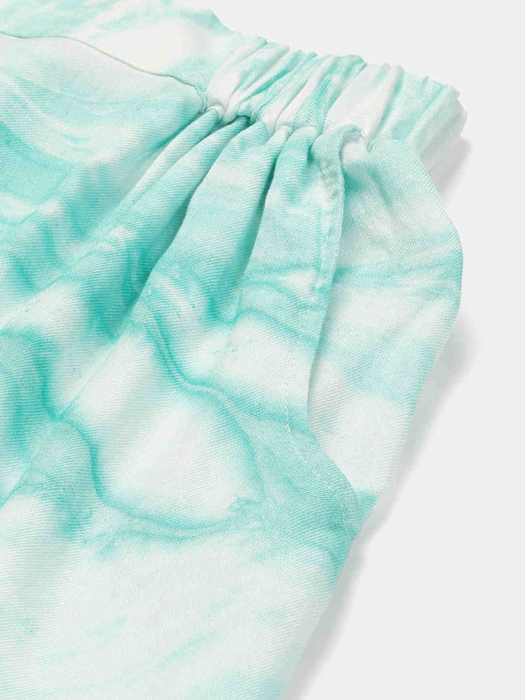 Sustainable Sea Green Collared Crop Top & Trouser Pashmina Rayon Designer Tie Dye Co-ord Set