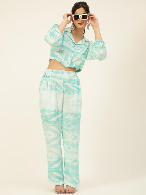 Sustainable Crop Top & Trouser Pashmina Rayon Designer Tie Dye Co-ord Set