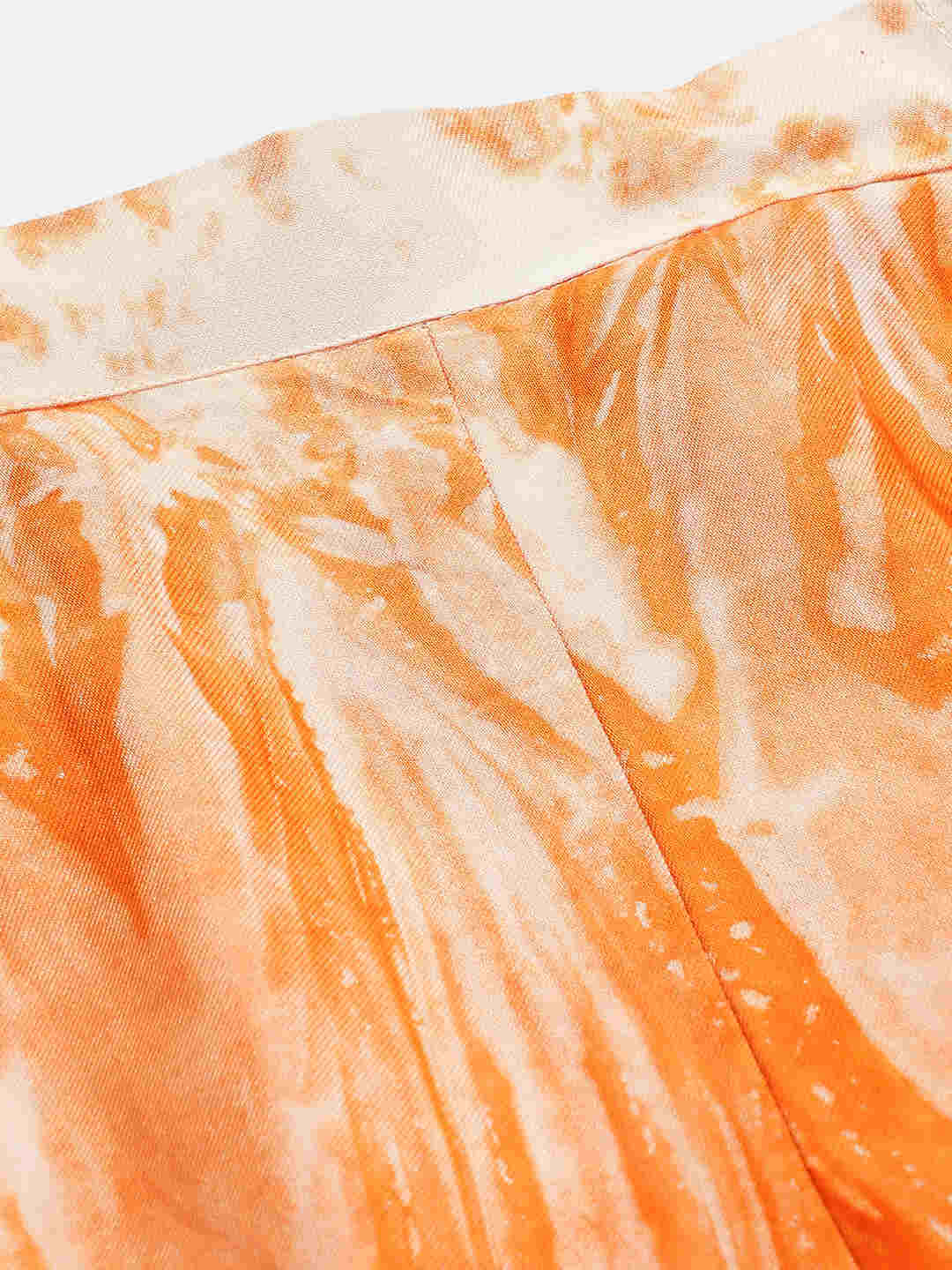 Sustainable Orange Collared Crop Top & Trouser Pashmina Rayon Designer Tie Dye Co-ord Set